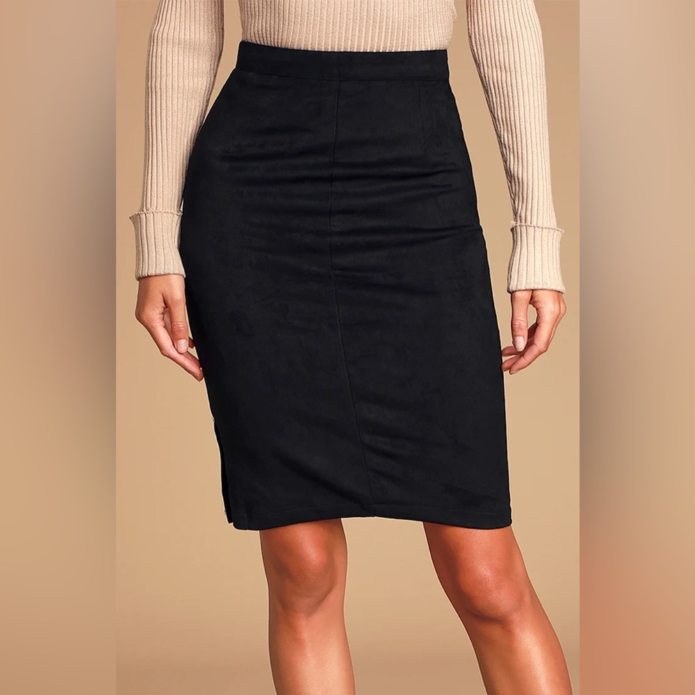 Lulus Superpower Black Suede Pencil Skirt